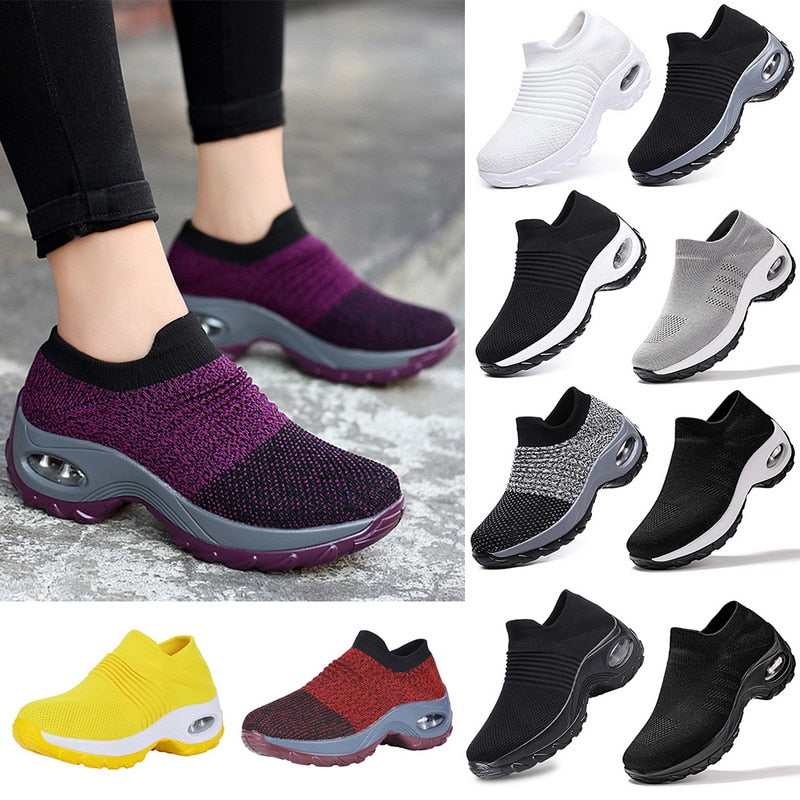 Sfit Women Men Outdoor Walking Running Shoes Mesh Breathable Soft Athletics Jogging Sneaker Air Cushion Gym Slip-On Sneaker 2020