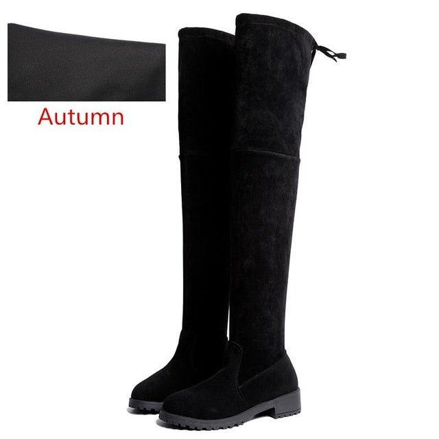 Size 35-41 Winter Over The Knee Boots Women Stretch Fabric Thigh High Sexy Woman Shoes Long Bota Feminina zapatos de mujer  #66