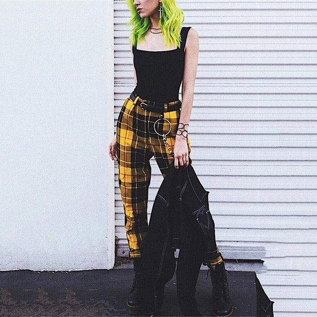 Plaid Pants Women Streetwear Cool Girl High Waist Trousers harem sweatpants joggers women