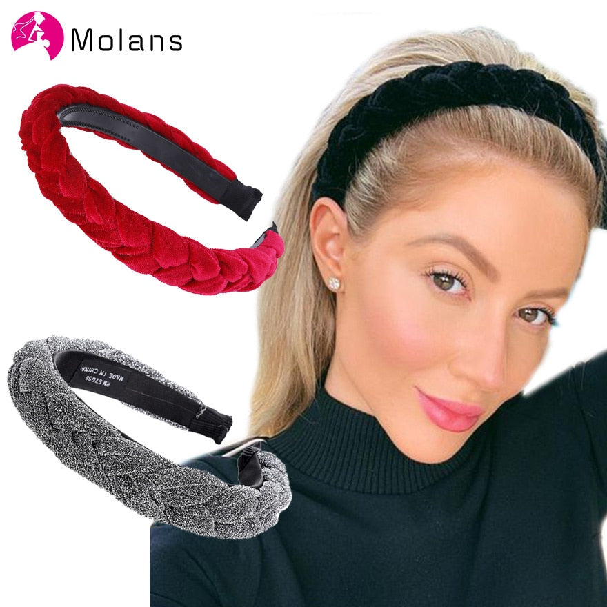 MOLANS Hair Accessories Wide Shiny Weaving Hairbands Braided Headband Hair Hoop Fashion Hair Bands Bezel Headdress