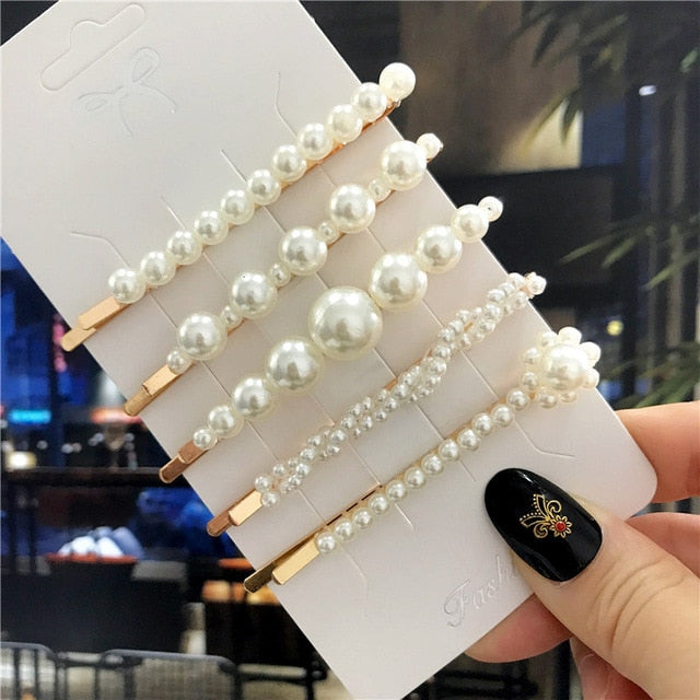 1Set Handmade Pearls Hair Clips Pin for Women Fashion Geometric Flower Barrettes Headwear Girls Sweet Hairpins Hair Accessorie