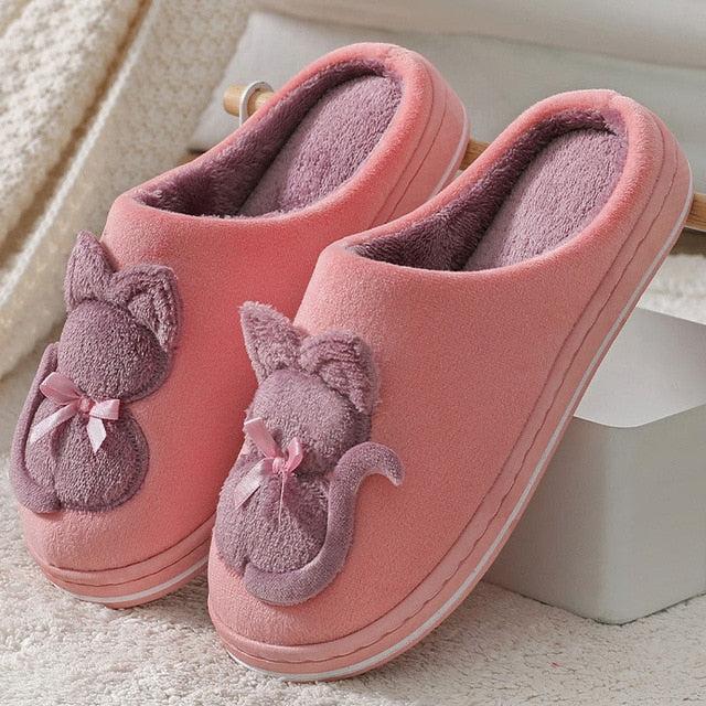 Women's Winter Slippers Cute Cartoon Cat Women Warm Plush Woman Slip On Flat Female Soft Shoes Ladies Comfortale House Shoe 2020