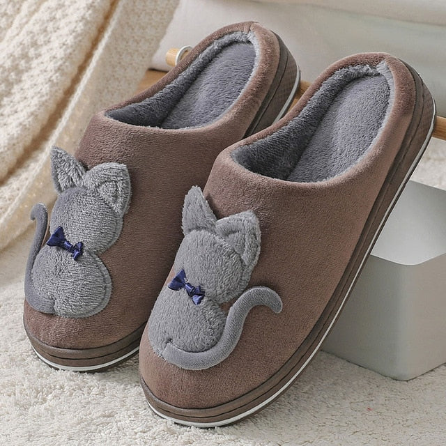 Women's Winter Slippers Cute Cartoon Cat Women Warm Plush Woman Slip On Flat Female Soft Shoes Ladies Comfortale House Shoe 2020