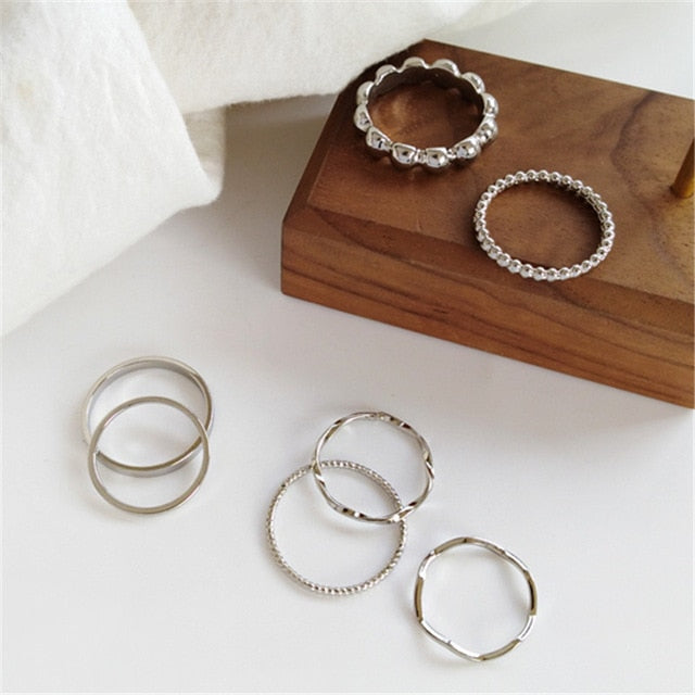 Hiphop/Rock Metal Geometry Circular Punk Rings Set Opening Index Finger Accessories Buckle Joint Tail Ring for Women Jewelry