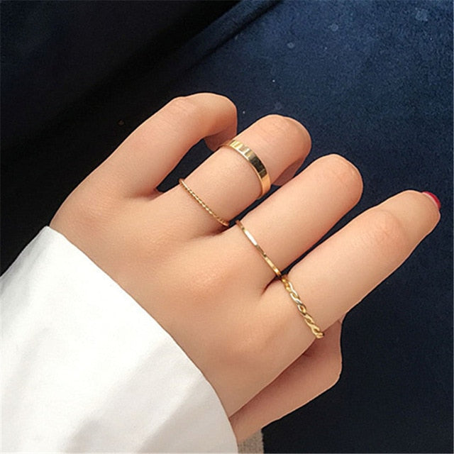 Hiphop/Rock Metal Geometry Circular Punk Rings Set Opening Index Finger Accessories Buckle Joint Tail Ring for Women Jewelry