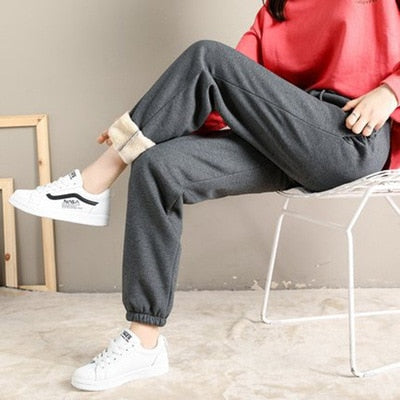 Fleece Trousers Solid Thick Warm Winter Female Sport Pants Running Pantalones Mujer