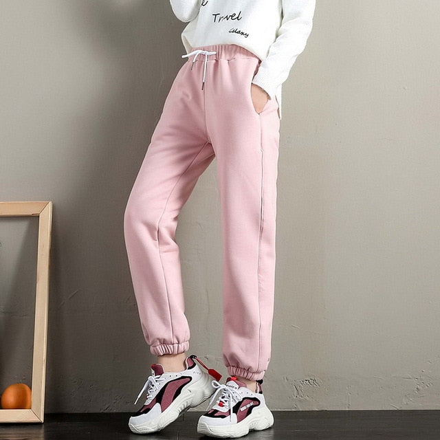 Fleece Trousers Solid Thick Warm Winter Female Sport Pants Running Pantalones Mujer