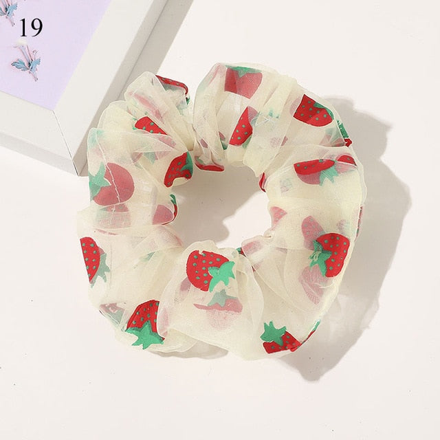 Sweet Embroidery Flowers Mesh Scrunchies Women Romantic Pink Blue Hair Rope Transparent Tulle Organza Hair Ties Hair Accessories