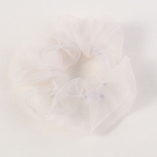 Sweet Embroidery Flowers Mesh Scrunchies Women Romantic Pink Blue Hair Rope Transparent Tulle Organza Hair Ties Hair Accessories