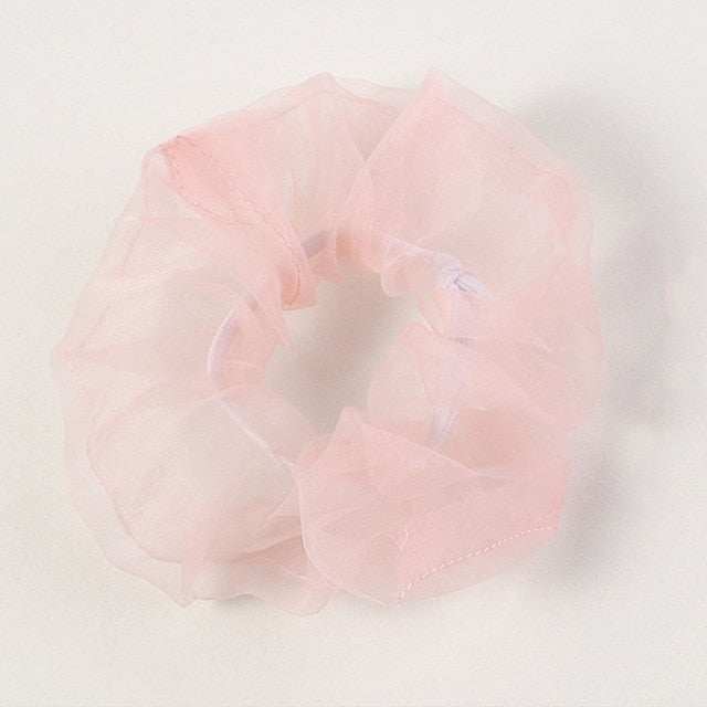 Sweet Embroidery Flowers Mesh Scrunchies Women Romantic Pink Blue Hair Rope Transparent Tulle Organza Hair Ties Hair Accessories