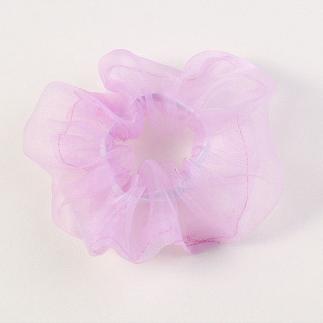 Sweet Embroidery Flowers Mesh Scrunchies Women Romantic Pink Blue Hair Rope Transparent Tulle Organza Hair Ties Hair Accessories