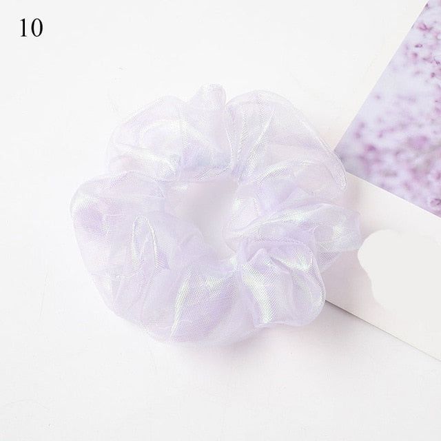 Sweet Embroidery Flowers Mesh Scrunchies Women Romantic Pink Blue Hair Rope Transparent Tulle Organza Hair Ties Hair Accessories