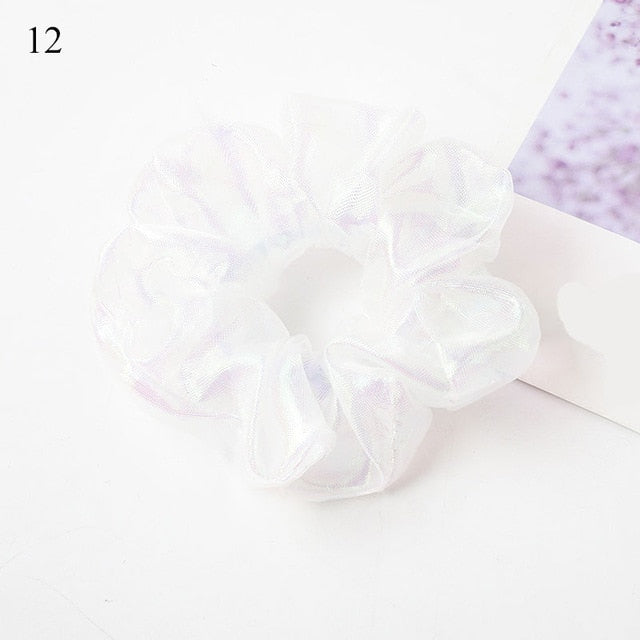 Sweet Embroidery Flowers Mesh Scrunchies Women Romantic Pink Blue Hair Rope Transparent Tulle Organza Hair Ties Hair Accessories