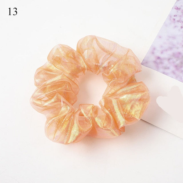 Sweet Embroidery Flowers Mesh Scrunchies Women Romantic Pink Blue Hair Rope Transparent Tulle Organza Hair Ties Hair Accessories