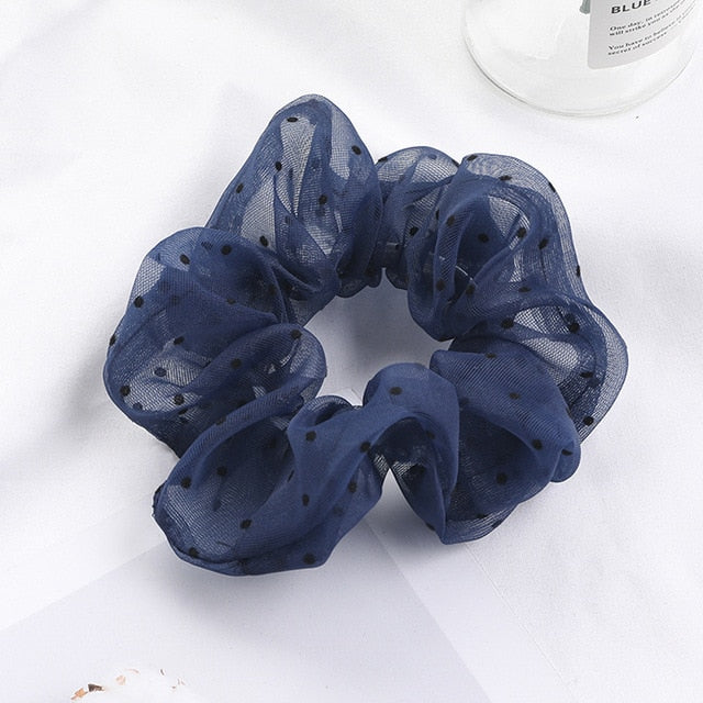 Sweet Embroidery Flowers Mesh Scrunchies Women Romantic Pink Blue Hair Rope Transparent Tulle Organza Hair Ties Hair Accessories