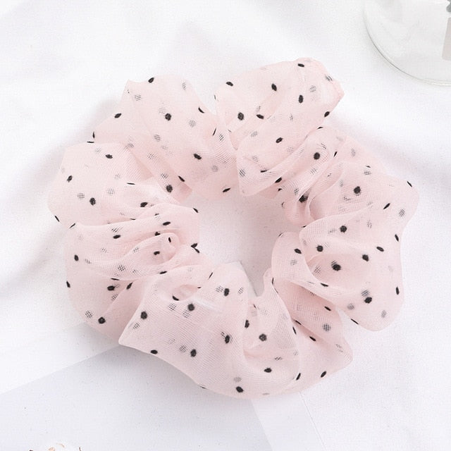 Sweet Embroidery Flowers Mesh Scrunchies Women Romantic Pink Blue Hair Rope Transparent Tulle Organza Hair Ties Hair Accessories