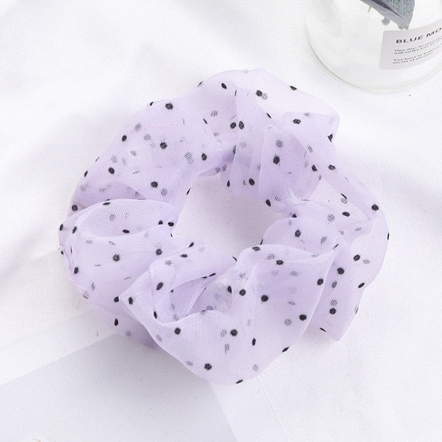 Sweet Embroidery Flowers Mesh Scrunchies Women Romantic Pink Blue Hair Rope Transparent Tulle Organza Hair Ties Hair Accessories