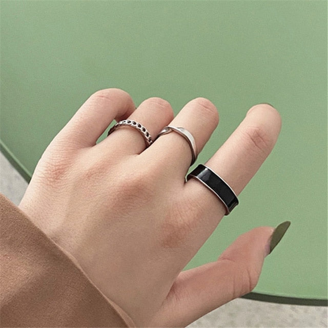 Hiphop/Rock Metal Geometry Circular Punk Rings Set Opening Index Finger Accessories Buckle Joint Tail Ring for Women Jewelry