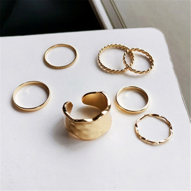 Hiphop/Rock Metal Geometry Circular Punk Rings Set Opening Index Finger Accessories Buckle Joint Tail Ring for Women Jewelry