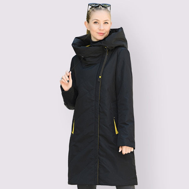 DOCERO New Spring Autumn Women´s Parkas Thin Cotton Jacket Long Windproof Stylish Hooded Coat Plus Size Outerwear