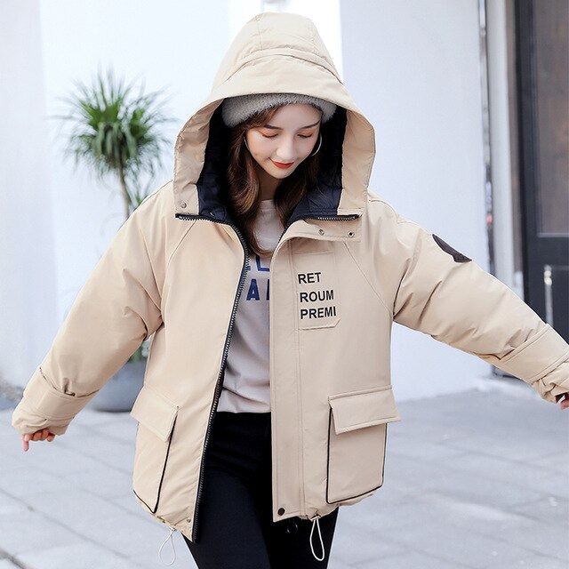 Outewear Hooded Parkea Jacket Winter Female Thick Warm Pocket Jacket Parkas