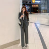 Blazer + Pant Two Peice Set Women Double Breasted Suit Jacket High Waist Pant With Belt Black Blaze Femme